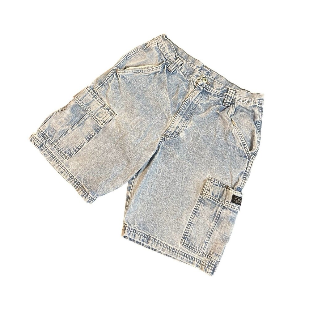 Vintage Wrangler Light Wash Distressed Baggy Jean Cargo Shorts Men’s Size 32